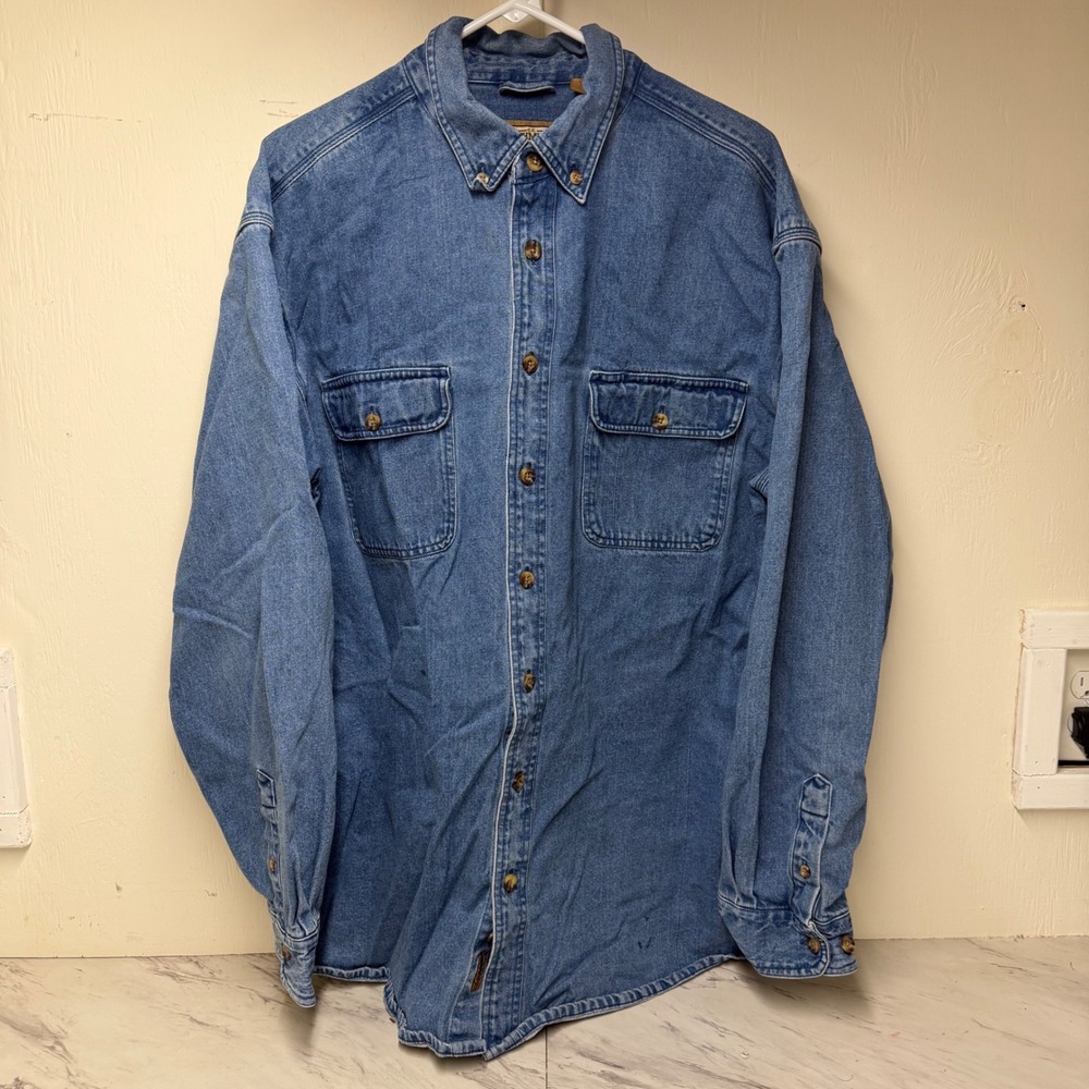 CE Schmidt Workwear Mens XLT Denim Shirt Long Sleeve Heavyweight Blue Cotton